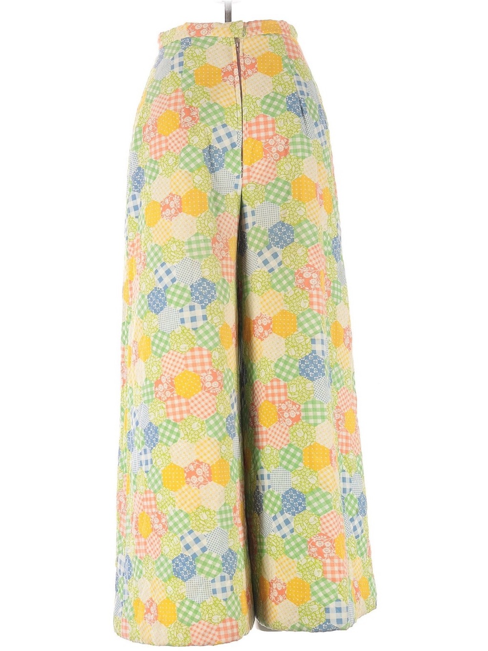 Vintage Handmade Patchwork Quilt Floral Wide Leg Palazzo Pants in Pastel Multi